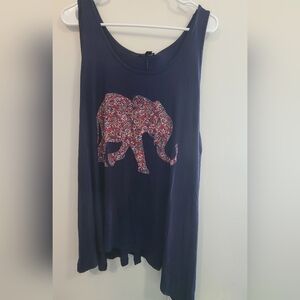 Living Doll Size 3x Top Navy Elephant Tunic Blouse Made in USA